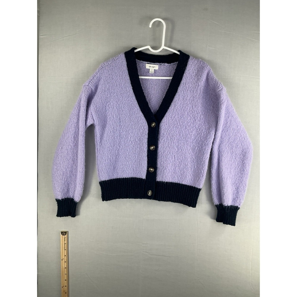 ON 34th‎ Women's Small Lavender Cropped Cardigan Sweater Black Trim Button Front